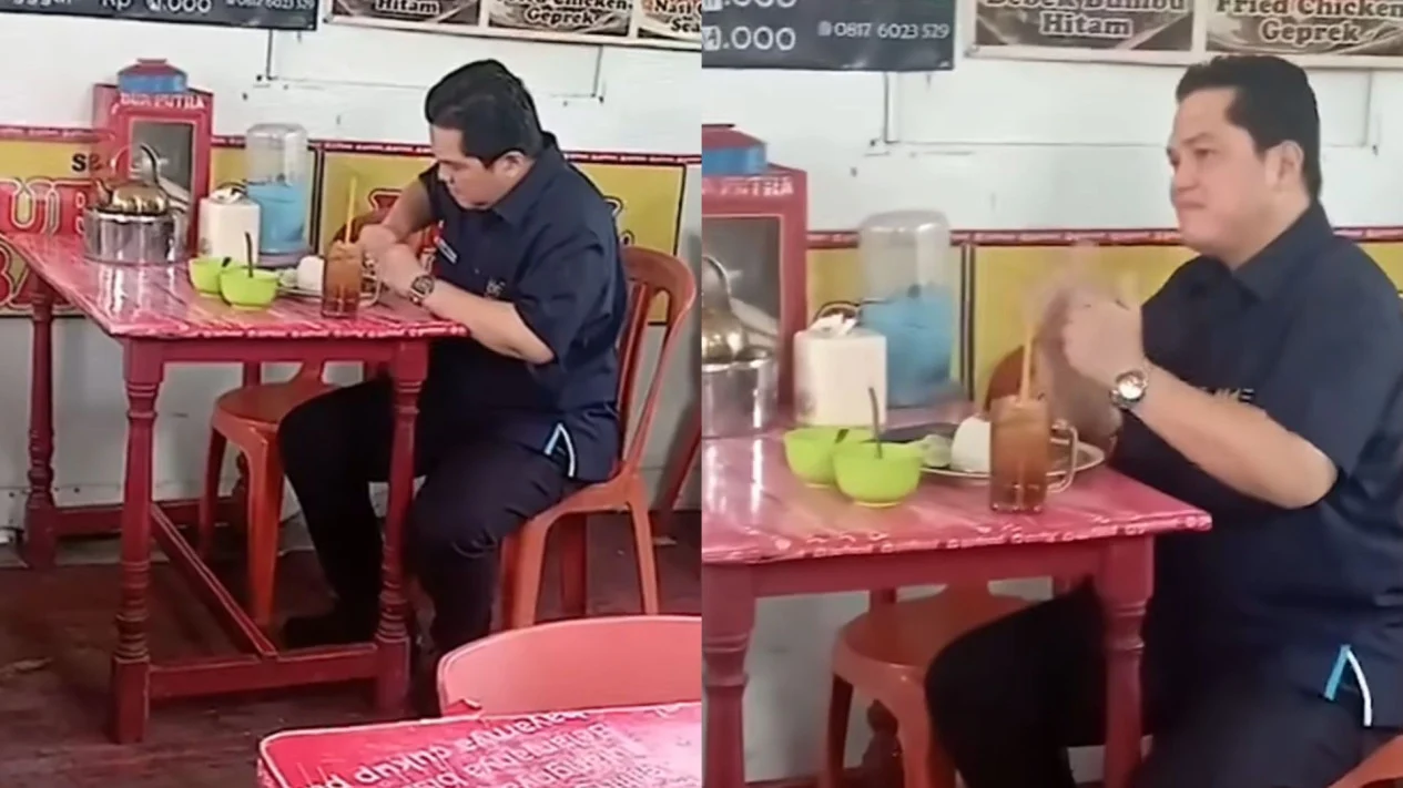 Viral Erick Thohir Makan Di Pinggir Jalan, Netizen Nilai Mukanya Kasihan