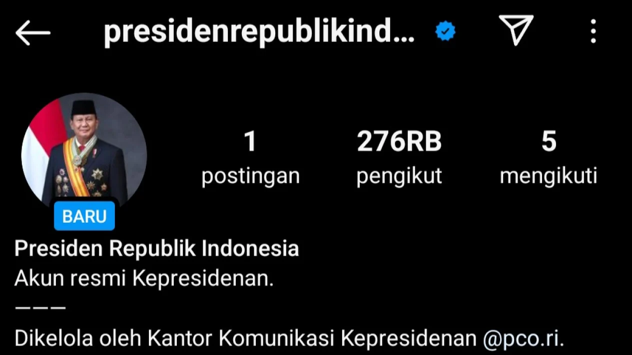 Istana Buat Akun IG Resmi Presiden Republik Indonesia, Postingan Pertama Prabowo Ucapkan Janji